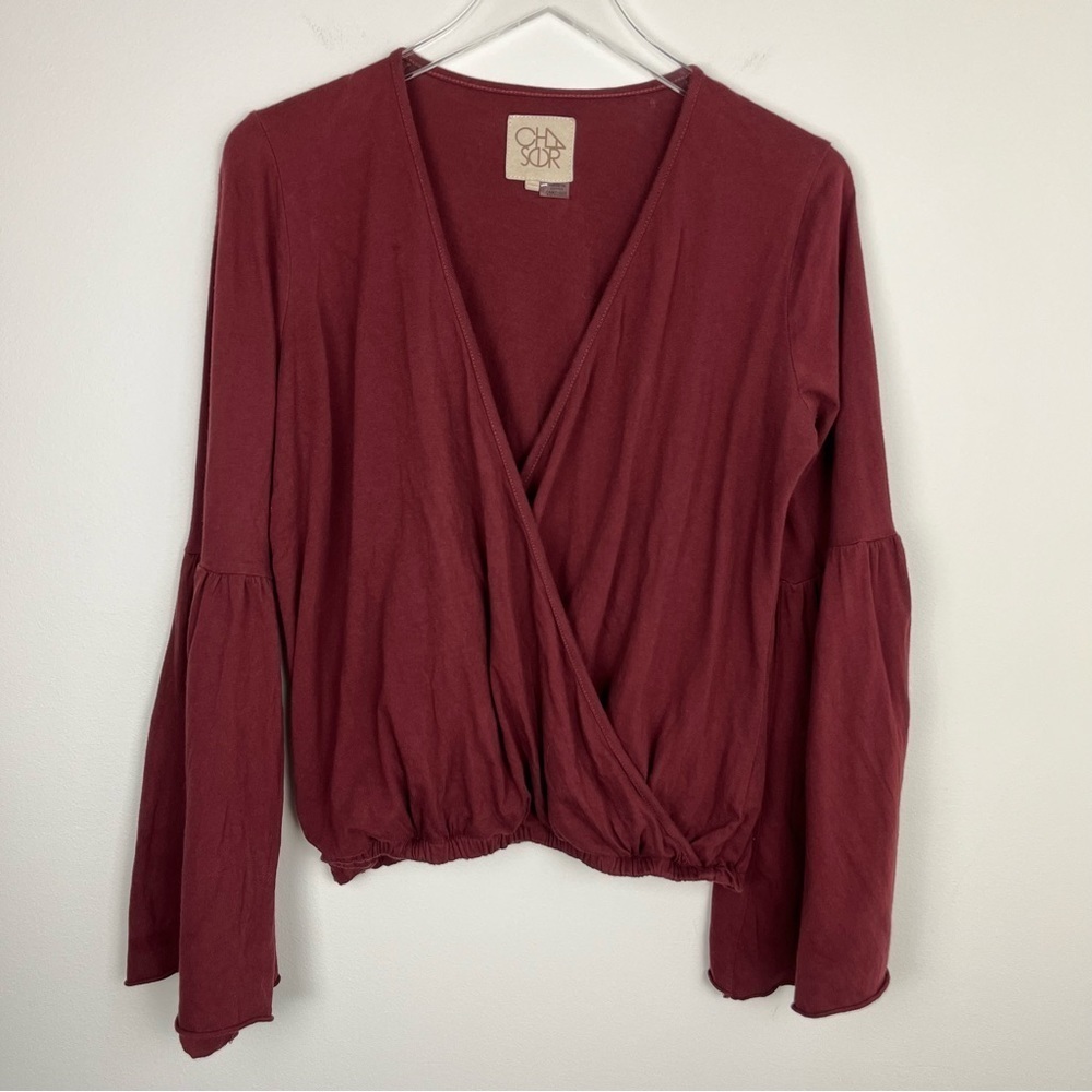 CHASER Wrap Front Bell Sleeve Knit Top Medium